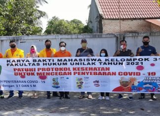 KBM Mahasiswa Hukum Unilak Sosialisasi Pencegahan Covid-19 dan Bagi-bagi Masker